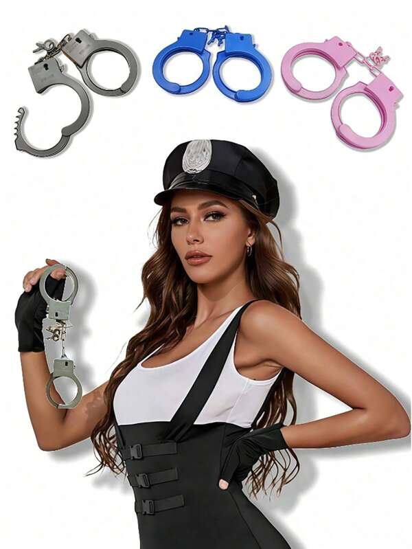 Set de 3 esposas de juguete para fiestas de disfraz, hechas de plástico con llaves, accesorios de utilería para escenarios y temas de policía, un accesorio de diversión para fiestas, disfraces de Halloween y el mejor regalo para familiares y amigos.
