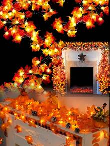 6 米/19.69 英尺秋季枫叶花环仙女灯，季节性装饰枫叶，适合秋季、感恩节、万圣节、壁炉、楼梯、墙壁、餐桌、户外露台家居装饰万圣节装饰秋季装饰房间装饰秋季装饰 - 彩色 - 查看 6