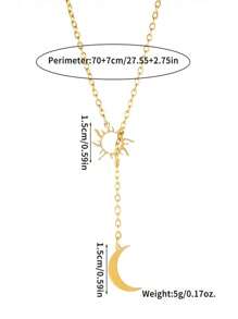 1 Pc Sun & Moon Stainless Steel Pendant Necklace, Minimalist Style Long Chain Necklace, European American Design