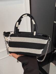 New Fashion Woven Women Handbag, Versatile Color Block Shoulder Bag, Crossbody Bag Suitable For Beach, Travel, Holiday, Shopping, Party And Occasions - Black - View 11