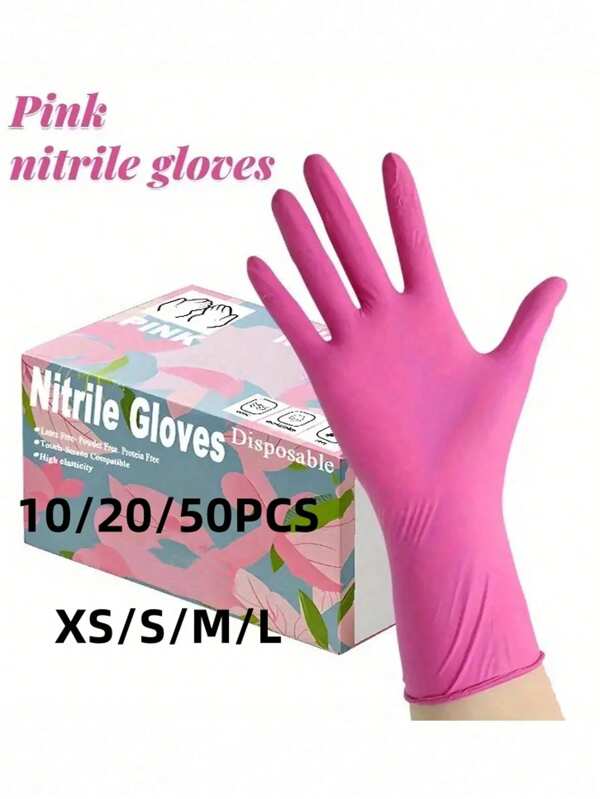 10/20/50/100pcs Disposable Deep Pink Nitrile Gloves, Suitable For Microblading, Nail/Hair/Paint/Dishwashing/Pet Grooming/Household Cleaning
