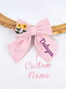 1 pieza Personaliza el nombre impreso Broche de pelo con lazo y bordado para niñas, lazos de pelo bordados con nombre personalizado, broche de pelo con lazo y flor bordados, adecuado para decoración del cabello diaria, regalo para niñas