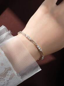 XUJIA Pulseira de moissanita fashion para mulheres, 1 peça, prata esterlina 925, cor D, corte redondo de 3 mm, joia de moissanita, noivado, casamento, aniversário, presentes para ela com certificado GRA, 18 cm/7,09 polegadas