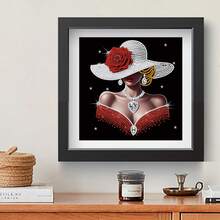 "Lady With Rose Hat" Diamond Painting Kit For Adults - Vintage Crystal Rhinestone Wall Art, DIY Home Decor Gift For Women/Mom | Premium Living Room, Bedroom, Office Decor - Nhiều màu - Xem 2