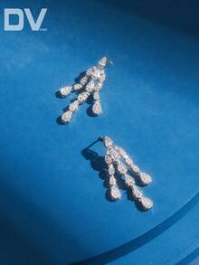 DV JEWELRY 1 Cặp bông tai mặt dây chuyền Cubic Zirconia mạ bạch kim sang trọng, Quà tặng tiệc tùng, đám cưới, kỷ niệm cho phụ nữ trong hộp quà - Bạc - Xem 5