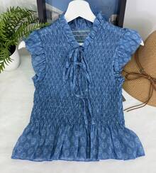 Women's Top With Prints, Casual Daily Wear, For The Summer Beach - Baby Blue - View 1