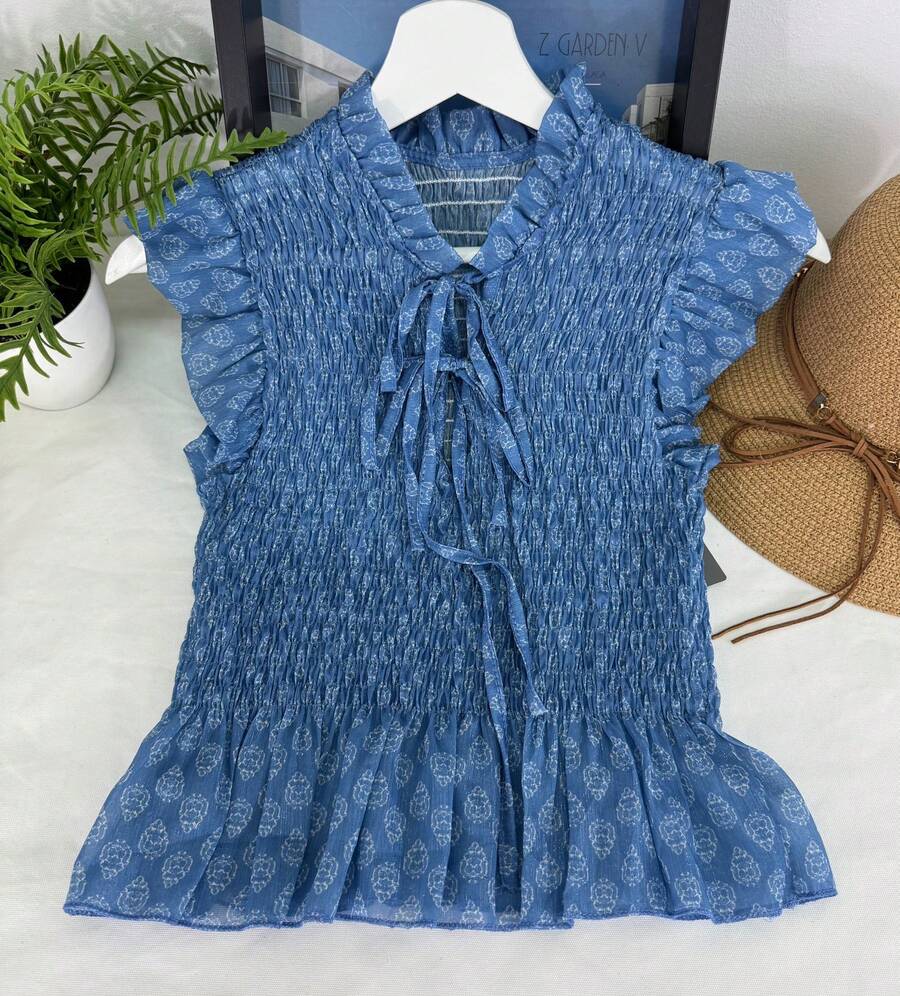 Women's Top With Prints, Casual Daily Wear, For The Summer Beach - Baby Blue - View 1