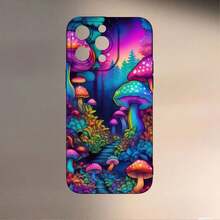 Neon Mushroom Pattern, Durable And Stylish, High-Quality Protective Mobile Phone Case, Suitable For Iphone16/15/14/13/12/11/ X/7/8/ PLUS/PROMAX/MINI/SE And Other Series, Black Simple And Advanced, Shockproof, Lightweight, TPU MaterialSuitable For IPhone 17 Air - 黑色 - 查看 9