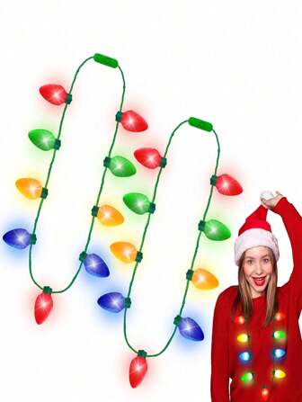 Christmas Party Gift, Illuminated Christmas Necklace, 3 Lighting Modes Xmas Necklace, LED Christmas Accessory Red Yellow Blue Green Light Up Necklace For New Year Ugly Sweater Party
