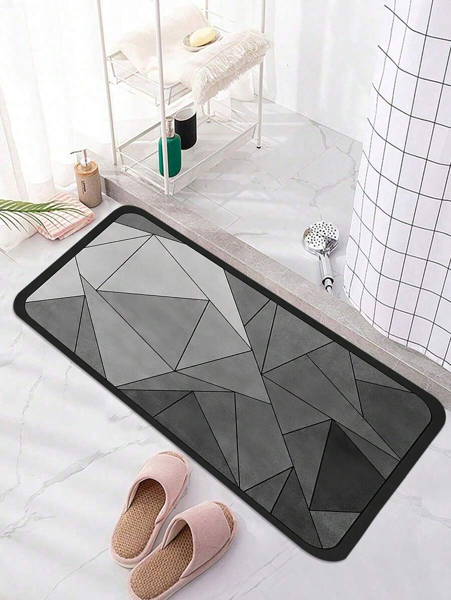 1 件装全新几何空间设计硅胶浴室垫 - 速干、超强吸水防滑地毯、柔软舒适、适用于浴室、淋浴房、洗衣房、卧室、客厅、门垫、厨房