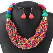 BMOR 3-teiliges Set mehrschichtiger Perlen Schmucksets, Boemischer Übertreibungs-Vintage-Ohrringe für Frauenschmuck