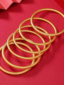 1pc 4mm Solid Matte Smooth Circular Bangle Bracelet In Antique Gold Tone, Suitable For Stacking And Layering (The Image Shows Different Sizes, But The Quantity Sold Is 1 Piece) - Yellow Gold - View 1