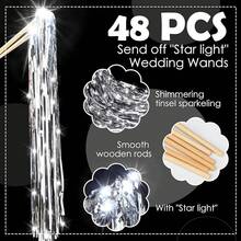 Glow Haven48 Pcs Lighted Wedding Wands LED Tinsel Wands Streamers Wedding Sparklers Send Off Light Sticks Reception Birthday Exits Shower Concert Party Favors(Champagne) - Silver - View 2