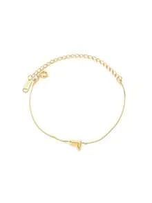 1pc Cute Bubble Letter Bracelet, Delicate Gold-Tone Letter Bracelet, 18K Gold Plated Stainless Steel Bracelet, Minimalist Fashion Jewelry - Yellow Gold - View 28