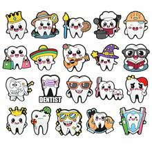 20pcs/Set Multicolor Tooth PVC Shoe Charms, Teeth Wearing Yellow Crown & Purple Wizard Hat, Dental Healthcare Cartoon Pattern Shoe Decorations, Holiday Gift