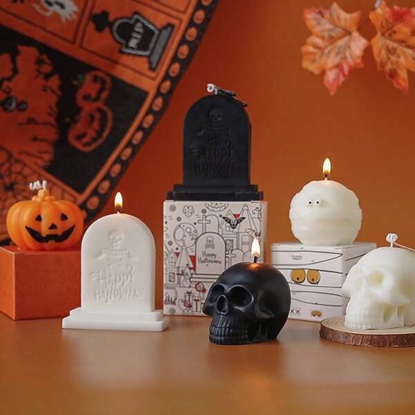 Halloween Scented Candles, Tombstones, Skeletons, Five Scents, Cute Candles, Women's Gifts, Decorative Candles, Handcrafted Scented Candle Ornaments, Suitable For Festivals, Home Decoration, Restaurants, Birthdays, Parties, Bathrooms, Halloween Decorations, Halloween Gifts, Party Small Gifts