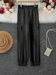 Pantalon long casual en tissu tressé avec poches, toutes saisons, pour femme