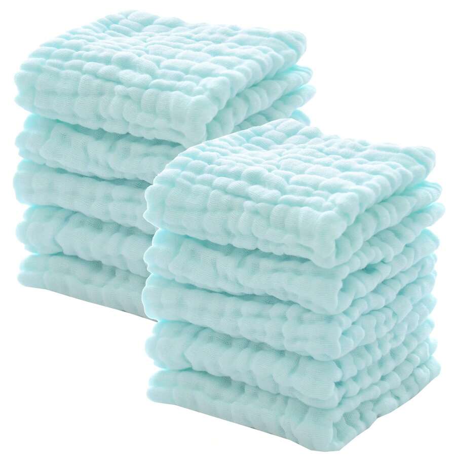 10 Pcs 12"X12" Baby Washcloths,Baby Stuff,Baby Christmas Gift,Baby Soft Face Cloths For Newborn, Absorbent Bath Face Towels, Wipes, Burp Cloths, Baby Registry As Shower. Pack Of 10 (Green,Blue,White) - 10pcs-B - 查看 1