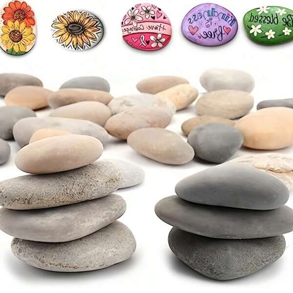 Creative Painting River Pebbles, Assorted Size 0.4-1.2 Inch / 0.79-1.57 Inch / 1.18-2 Inch / 2-3 Inch, Suitable For Art Decoration, Handicrafts And Aquarium Decoration, Flat Stone Painting, Beach Pebbles, DIY Nature Painting, Painted Stones, Aquarium Garden Decor