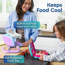 Lonchera a prueba de fugas Chill Kids - Caja Bento de 4 compartimentos con paquete de hielo incorporado, capacidad de 3.3 tazas, libre de PFAS y BPA, apta para microondas y lavavajillas, tamaño para edades de 3 a años (Verde/Azul Marino) - Edición Confeti - Orquídea Vívida - Ver 2