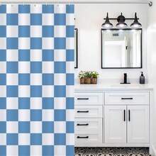 Checkered Shower Curtain, Blue Shower Curtains For Bathroom, Cute Retro Checkboard Shower Curtain Vintage Aesthetic, Machine Washable Fabric Shower Curtain, 72''x72'' - 藍色 - 查看 5