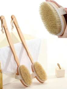 1 Stück Trockenbürstenkörperbürste, Körperhaut-Exfoliator-Kratzer, für trockenes Bürsten der Haut, Massage, Lymphdrainage & Verbesserung der Durchblutung, mittlere Stärke (Wildschweinborsten und Holzgriff) Trockenhaut-Körperbürste