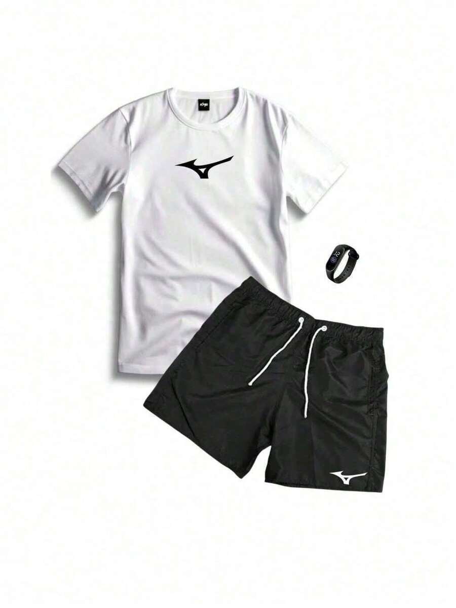 Set Kit 100% Cotton T-Shirt And Printed Tectel Shorts MZN + WATER-APPROVED DIGITAL WATCH - 白色 - 查看 1