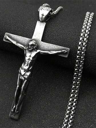 Stainless Steel Christian Jesus Cross Crucifix Pendants Necklaces For Men Women Silver Color Chain Necklaces Jewelry Gift