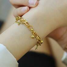 1pc Fashionable Stainless Steel Double Layer Cross Bracelet & Anklet