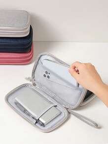 1 حقيبة تخزين صلبة ذات طبقتين من مادة EVA بتصميم بسيط، يمكن تخزين سماعات الأذن والكابلات والشواحن وبنوك الطاقة، صندوق تخزين مستطيل، ضروري للرجال والنساء أثناء السفر، حقيبة منظم لإكسسوارات الإلكترونيات