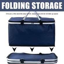 Canasta plegable extra grande de 30L - Organizador aislado premium con asa de metal cómoda - Perfecto para aventuras al aire libre, reuniones familiares, camping, barbacoas, compras y viajes - Almacenamiento plegable sin esfuerzo
