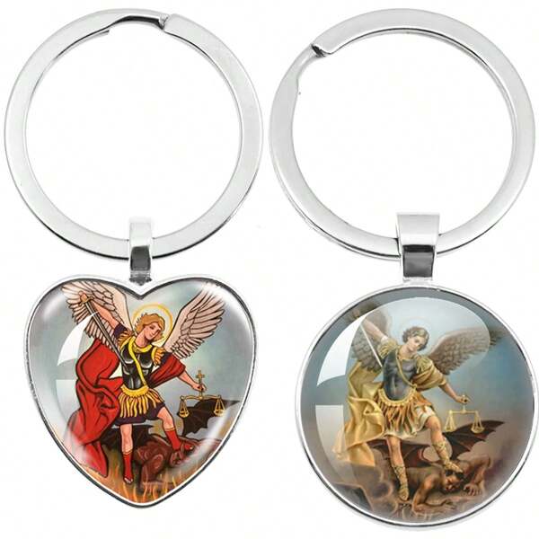 1 pieza Colgante con forma de corazón del Arcángel San Miguel protégeme, escudo de protección del santo para mujeres y hombres, regalo de joyería, accesorio para mochila escolar