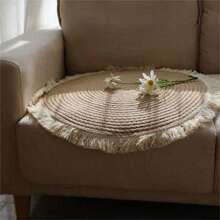 Tappeto rotondo in fibra naturale Xemussa con dettagli a nappine - perfetto per il soggiorno, la camera da letto e l'area studio, 80cm/45cm/40cm