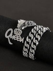 1pc New Stylish Hip Hop Diamond Encrusted "QUEEN" Pendant Necklace, Removable Fashionable Crown Queen Pendant - Versatile Gift For Women To Wear Casually Or To Parties