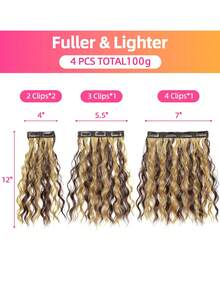4pcs Brown With Golden Highlights 12-Inch Short Curly Wave Clip-In Synthetic Hair Extensions For Women - Blonde Highlight - View 5
