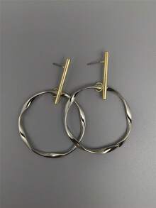 椭圆形金属撞色耳环，时尚简约优雅女士耳钉