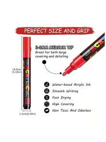 [鲜艳亚克力马克笔套装] 12/18/24 支鲜艳亚克力马克笔套装 - 中号 (2-3mm) 笔尖马克笔 - 适用于岩石绘画、黑纸、滑板装饰、木材、塑料、帆布、圣诞节祝福、学校用品、返校