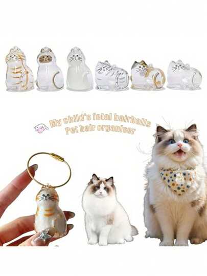 1pc Transparent Cat Hair Keepsake Capsules, Pet Hair Storage Keychain, Cute Cat-Shaped Memorial Containers With Golden Collar Design, Sealed Pet Fur Storage For DIY Memorial Pendant, Gift For Cat Lovers & Pet Loss Sympathy, Ideal Choice To Remember Beloved Pets, Pet Accessory, Unique Personalized Pet Accessory