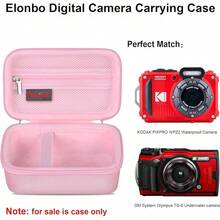 Elonbo Carrying PIXPRO WPZ2 Rugged Waterproof Digital Camera, Shockproof WiFi 4K Video Digital Camera Storage Cover Bag, Mesh Pocket Fits Battery Card. Black - 粉色 - 查看 2