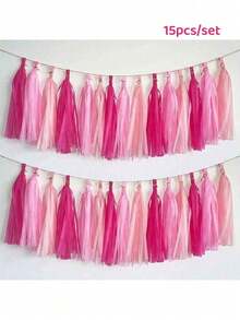1Set Blue /Pink/Green/Champagne Tissue Tassel Party Garland Banner For Party Decoration, Birthday Decoration, Shower Backdrop Decoration, Wall Decor, Indoor Party Decoration,Festive Celebrations,Wedding Decor - Multicolor - View 3
