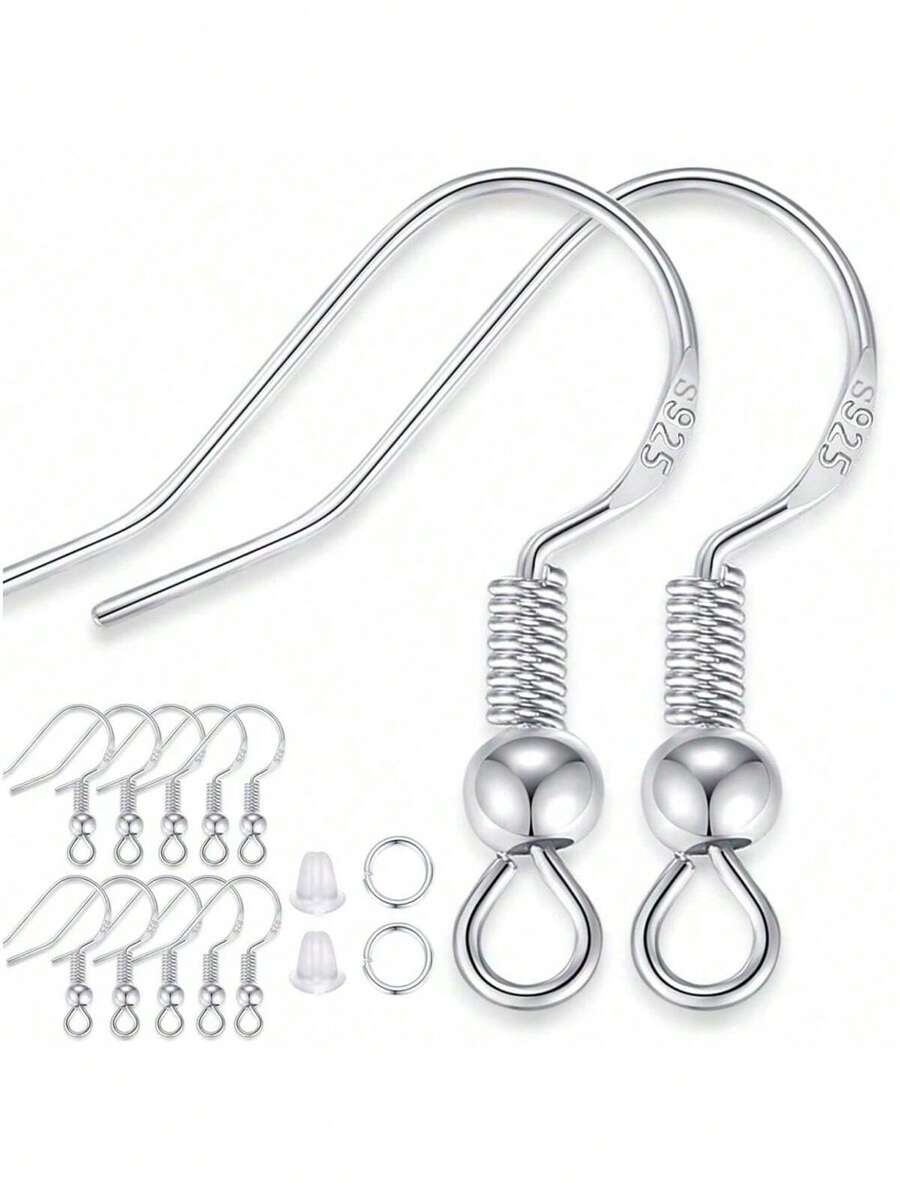 Silver Earring Hooks, 150 Pieces Earring Hooks Kit, Hypoallergenic Earring Hooks With Silver Open Jump Rings And Rubber Earring Backs For Earring Making - Silver - View 1