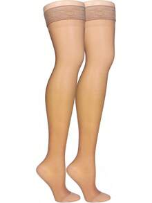 Medias de compresión transparentes Truform, 15-20 mmHg, longitud hasta el muslo para mujeres, beige denier, manguera de soporteédico para mujer, mediana - Gris pardo - Ver 10