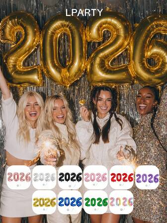 4 st/set 32-tums "2026" sifferfolieballonger, för jul, nyår, årsdag, enskild fest, födelsedagsfest, dekorationer. Innehåller: Guld, silver, svart, röd, roséguld, blå, grön, lila, ombre