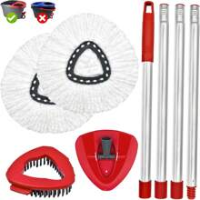 Spin Mop Head, Mop Replacement Handle,Brush,Base Compatible With O Cedar 1 Tank,2 Microfiber Mop Refills,1 Triangle Base,1 Brush And 30-58" Mop Handle Combo Set To Floor Cleaning(White,1 Tank)