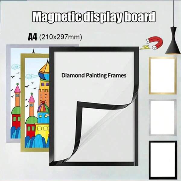Set de 3 marcos magnéticos para fotos tamaño A4 y A3, autoadhesivos, para exhibir fotos, pinturas, certificados en la pared, con tableros para colocar imáganes y marcos magnéticos