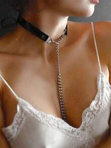 1pc Leather Neck Ring,With Chain And Heart Shape, Fashion Y2K Gothic Punk Underwear Accessories,Suitable For Every Occasion Use For Rave