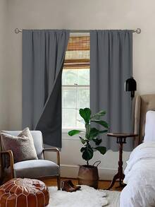 1 件全遮光隔热窗帘布 - 99% 抗紫外线涤纶，杆袋悬挂，不可漂白平纹编织，卧室艺术主题，涂层遮光隔热，节能，降噪 - 非常适合卧室、农舍和学校深度睡眠 - 深灰色 - 查看 3