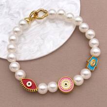 2pcs Fashion Enamel Stainless Steel Devil Eye Spacer Beads Charm High Quality Gold Plated Eye Spacer Beads Jewelry Findings For Necklaces, Bracelets, Earrings, Jewelry Making And DIY Crafts