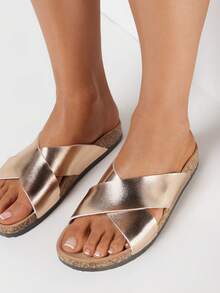 Summer Casual Versatile Simple Criss-Cross Sandals & Slippers - Champagne - View 2