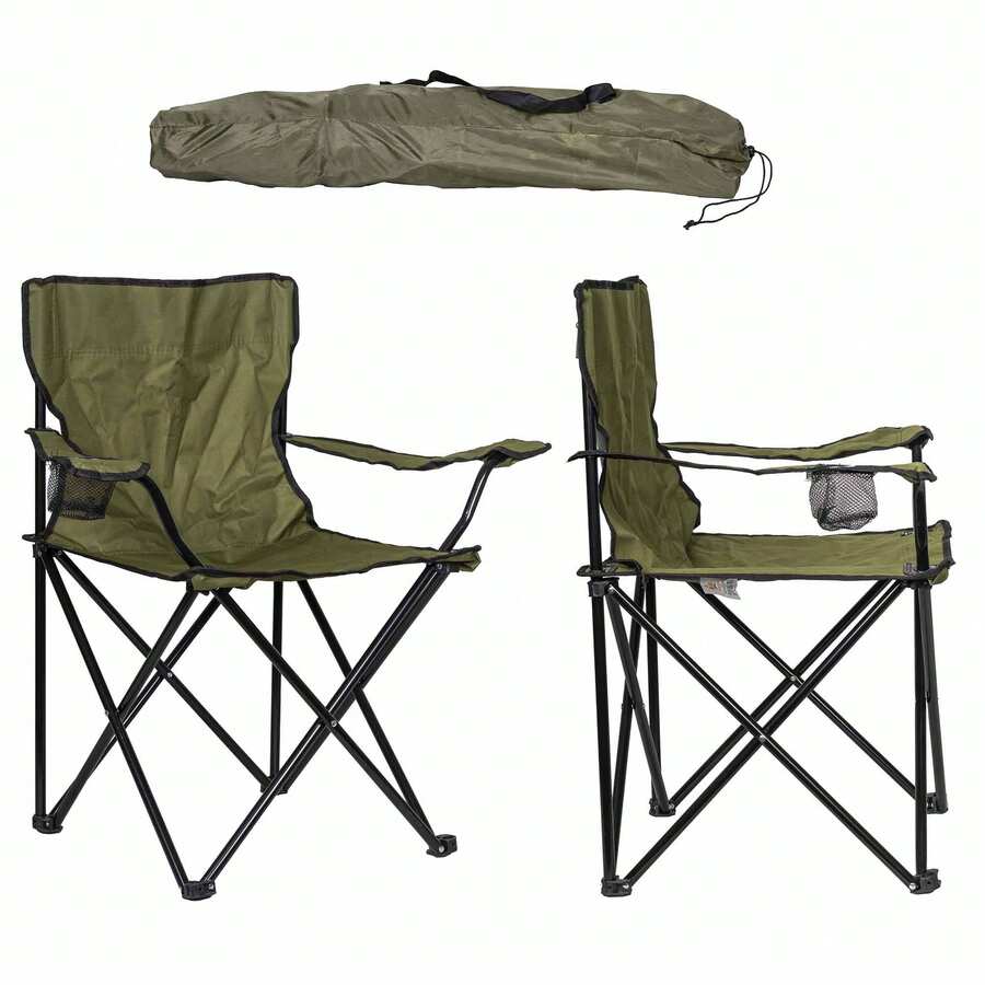 FENGSEN Folding Camping Chair For Outdoor, Garden, Fishing, Lightweight And Waterproof Camping Chair, Portable And Foldable Camping Chair - 軍綠色 - 查看 1